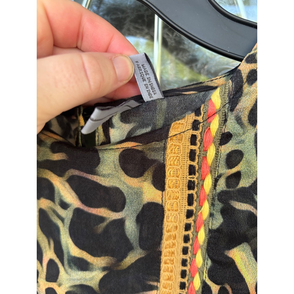 Blank London Womens XS Leopard Print Boho Blouse Crochet Trim Balloon Sleeve Top - Picture 6 of 12
